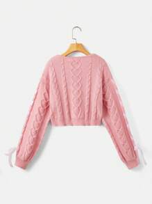 ROMWE Kawaii Trang trí Bow Thả vai Cắt sửa áo lông cừu - Hồng - Xem 2