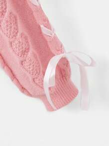 ROMWE Kawaii Trang trí Bow Thả vai Cắt sửa áo lông cừu - Hồng - Xem 3