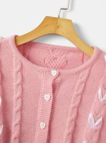 ROMWE Kawaii Trang trí Bow Thả vai Cắt sửa áo lông cừu - Hồng - Xem 4