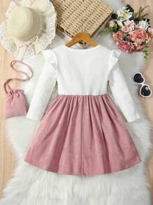 SHEIN Young Girl Cartoon Graphic Ruffle Trim 2 In 1 Dress & Bag - Multicolor - View 2