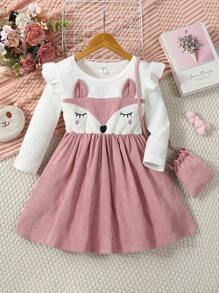 SHEIN Young Girl Cartoon Graphic Ruffle Trim 2 In 1 Dress & Bag - Multicolor - View 5