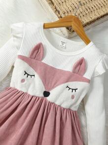 SHEIN Young Girl Cartoon Graphic Ruffle Trim 2 In 1 Dress & Bag - Multicolor - View 6