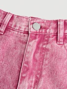 SHEIN Girlism Teen Girl Ripped Straight Leg Jeans - Hot Pink - View 4