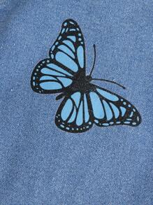 SHEIN Girlism Tween Girl Butterfly Print Ripped Flare Leg Jeans - Light Wash - View 3