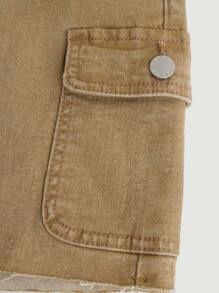 SHEIN Girlism Teen Girl Flap Pocket Denim Skirt