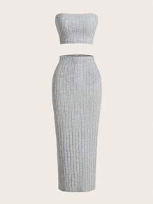 SHEIN EZwear Summer Outfits Solid Tube Top & Skirt