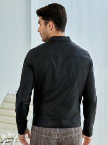GENTILAND Men Zip Up PU Leather Jacket - Black - View 5