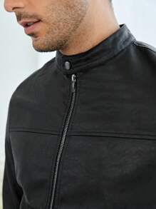GENTILAND Men Zip Up PU Leather Jacket - Black - View 6