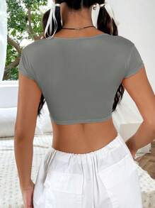 SHEIN EZwear Notched Neck Crop Top