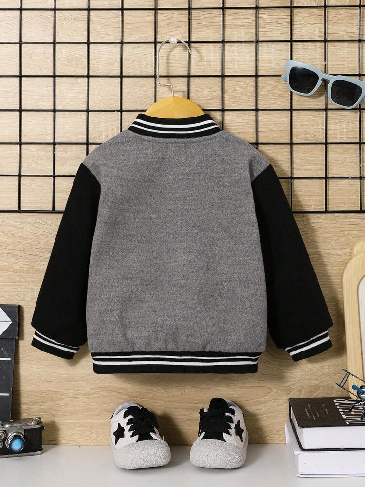 Baby Boy Letter Patched Striped Trim Varsity Jacket Without Tee