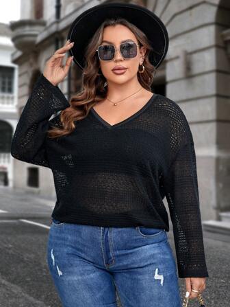 SHEIN Clasi Plus Drop Shoulder Open Knit Top Without Bra