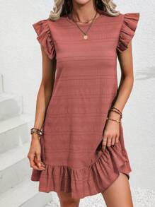 SHEIN LUNE 素色荷葉邊娃娃裙 - 亮橙色 - 查看 1