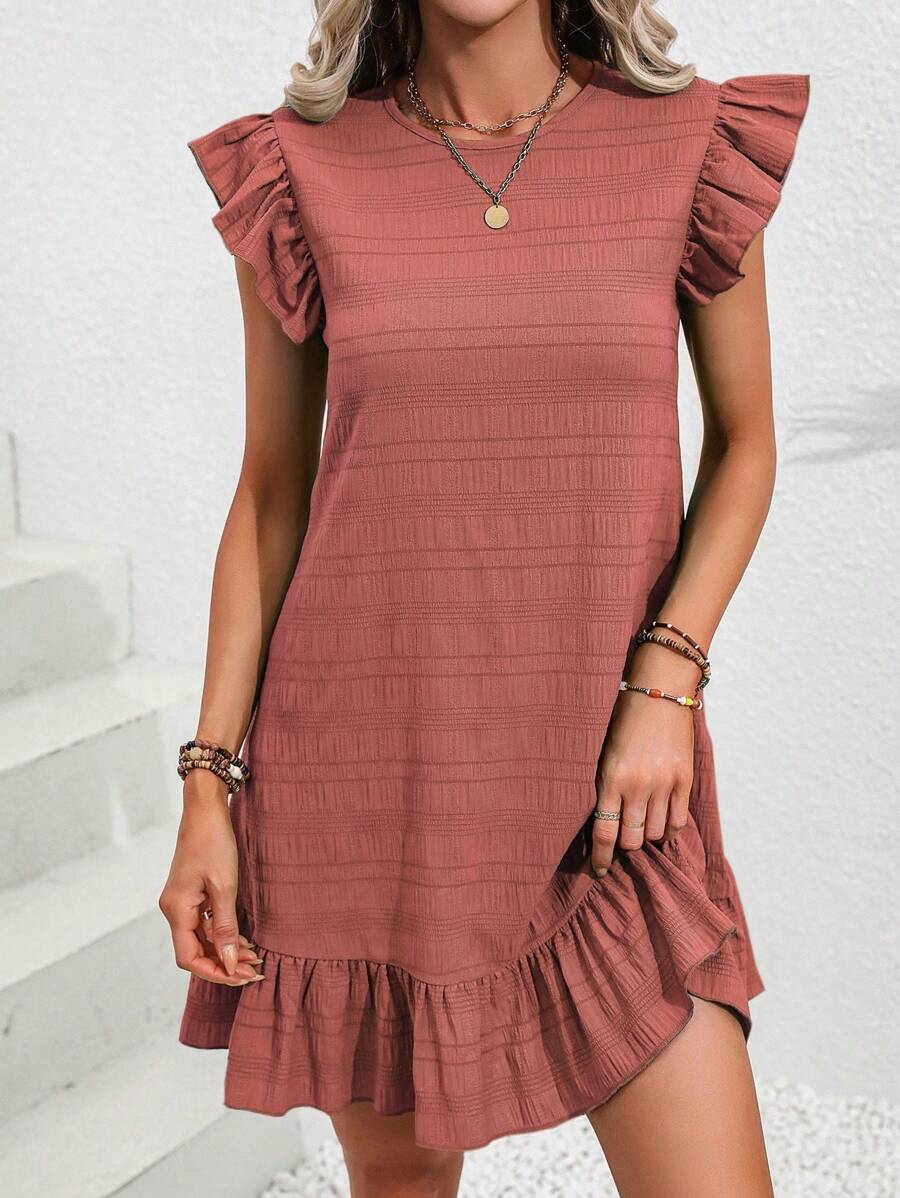 SHEIN LUNE 素色荷葉邊娃娃裙 - 亮橙色 - 查看 1