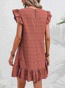 SHEIN LUNE 素色荷葉邊娃娃裙 - 亮橙色 - 查看 2