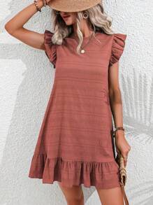 SHEIN LUNE 素色荷葉邊娃娃裙 - 亮橙色 - 查看 3