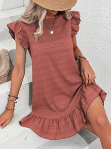 SHEIN LUNE 素色荷葉邊娃娃裙 - 亮橙色 - 查看 4