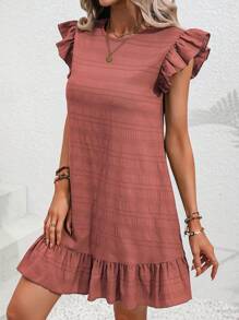 SHEIN LUNE 素色荷葉邊娃娃裙 - 亮橙色 - 查看 6