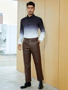 GENTILAND Men Slant Pocket PU Leather Suit Trousers - Coffee Brown - View 3