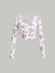 SHEIN MOD Floral Pattern Super Crop Cardigan & Knit Tank Top - Multicolor - View 1