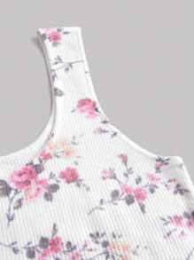 SHEIN MOD Floral Pattern Super Crop Cardigan & Knit Tank Top - Multicolor - View 9