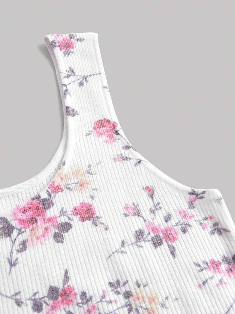 SHEIN MOD Cárdigan con patrón floral súper crop & Top tank tejido - Multicolor - Añade 9