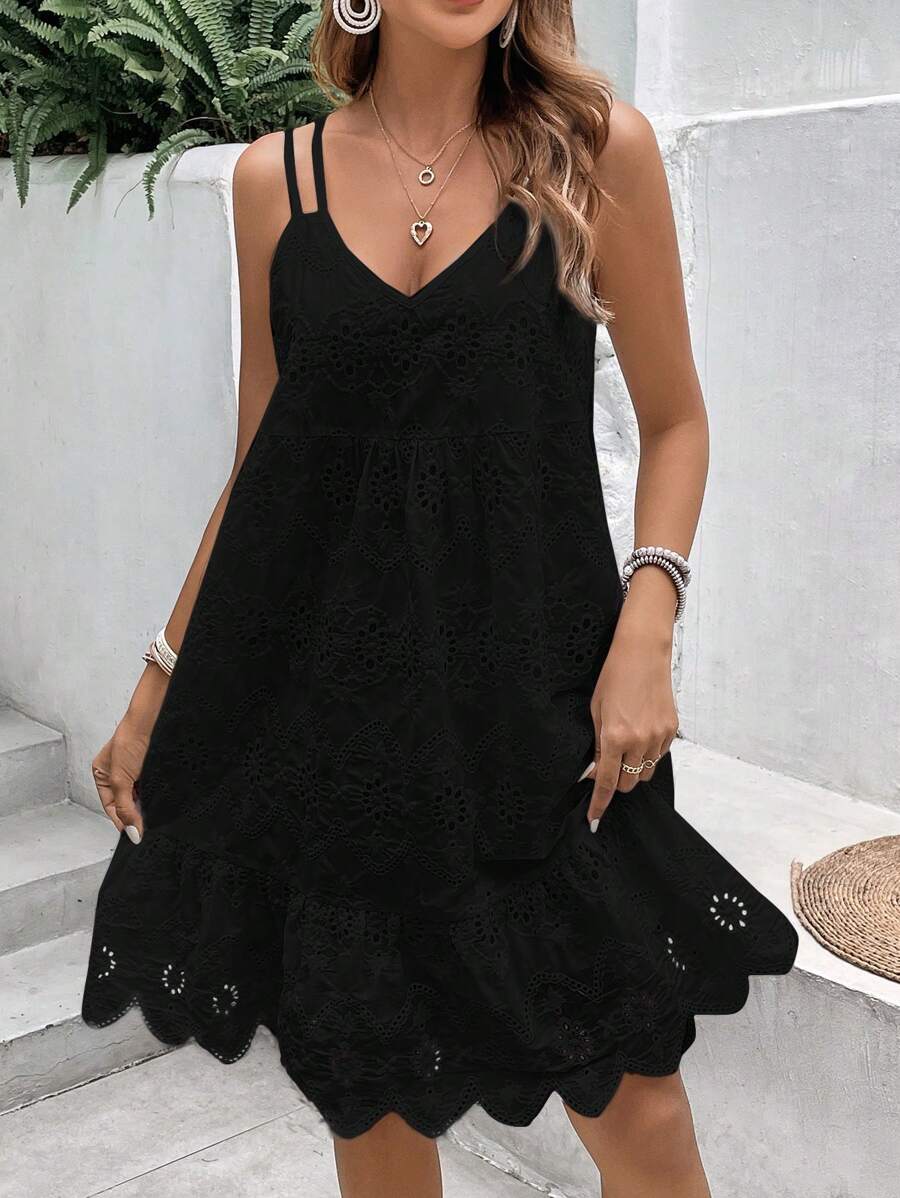 SHEIN Frenchy Solid Ruffle Hem Cami Dress
