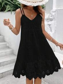 SHEIN Frenchy Solid Ruffle Hem Cami Dress