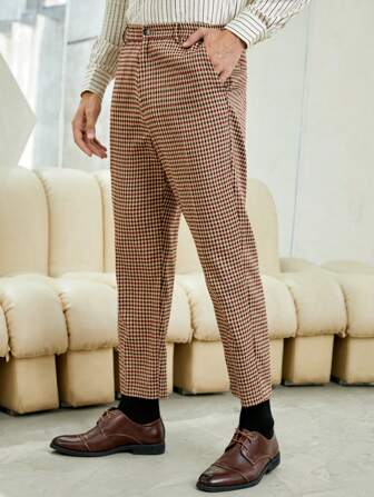 Manfinity Mode Men Gingham Print Slant Pocket Suit Pants