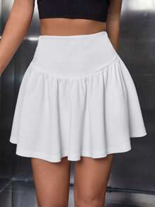 SHEIN PETITE Thắt lưng băng rộng Viền lấp lánh Váy - trắng - Xem 3