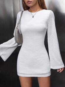SHEIN PETITE Women Dresses Backless Pinggir Tie Back Plain Seksi - Putih - View 3