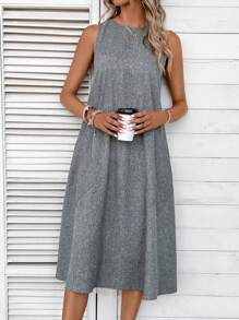 SHEIN LUNE Solid Slant Pocket Tank Dress