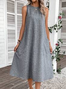 SHEIN LUNE Solid Slant Pocket Tank Dress