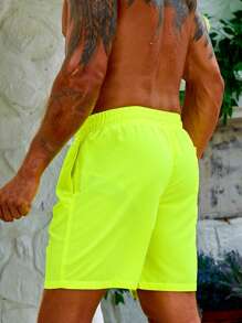 Surfspeed Swim Trunks For Men Drawstring Waist Security Pockets Lightweight 4-Way Stretch Solid Color For Beach Vacation,Resort CasualLime Green Fabric Non-Stretch Lined Beach Shorts,Hawaiian - Lime Green - View 2