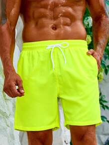 Surfspeed Swim Trunks For Men Drawstring Waist Security Pockets Lightweight 4-Way Stretch Solid Color For Beach Vacation,Resort CasualLime Green Fabric Non-Stretch Lined Beach Shorts,Hawaiian - Lime Green - View 3