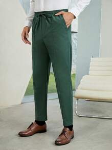 Manfinity NiteLyfe Men Drawstring Waist Seam Detail Trousers - Green - View 3