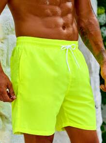 Surfspeed Swim Trunks For Men Drawstring Waist Security Pockets Lightweight 4-Way Stretch Solid Color For Beach Vacation,Resort CasualLime Green Fabric Non-Stretch Lined Beach Shorts,Hawaiian - Lime Green - View 6