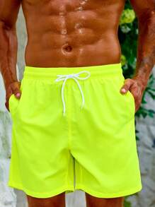 Surfspeed Swim Trunks For Men Drawstring Waist Security Pockets Lightweight 4-Way Stretch Solid Color For Beach Vacation,Resort CasualLime Green Fabric Non-Stretch Lined Beach Shorts,Hawaiian - Lime Green - View 7