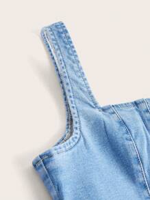 SHEIN MOD Square Neck Hanky Hem Denim Tank Top - Blue - View 3