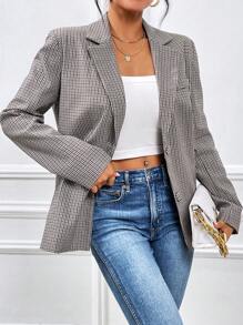 SHEIN Essnce Blazer À Pied-De-Poule Col À Revers (Sans Camisole)