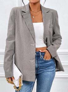 SHEIN Essnce Blazer À Pied-De-Poule Col À Revers (Sans Camisole)