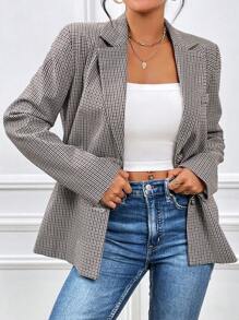SHEIN Essnce Blazer À Pied-De-Poule Col À Revers (Sans Camisole)