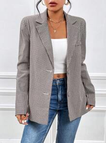 SHEIN Essnce Blazer À Pied-De-Poule Col À Revers (Sans Camisole)