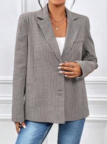 SHEIN Essnce Blazer À Pied-De-Poule Col À Revers (Sans Camisole)