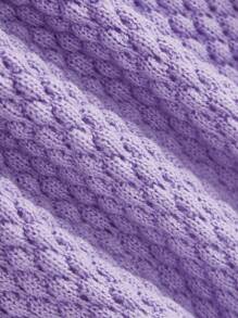 SHEIN Tween Girl Stereo Flower Ruffle Trim Sweater - Lilac Purple - View 4