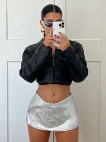 SHEIN ICON 低腰PU皮革裙裤 - 銀色 - 查看 3