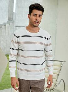 Manfinity VCAY Homme Pull À Rayures - Blanc - Voir 1
