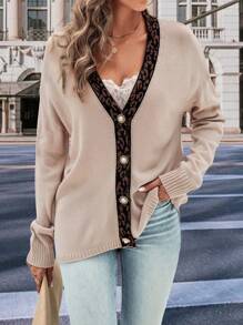 SHEIN LUNE Cardigan En Dentelle Épaule tombante À Bouton