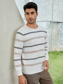 Manfinity VCAY Homme Pull À Rayures - Blanc - Voir 4