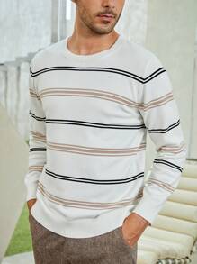 Manfinity VCAY Homme Pull À Rayures - Blanc - Voir 6