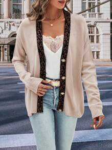 SHEIN LUNE Cardigan En Dentelle Épaule tombante À Bouton